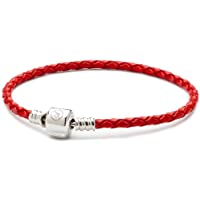 ATHENAIE cuero rojo solo 925 pulsera broche de plata esterlina Snap trenzado adapta cupo todo el grano europeo del…